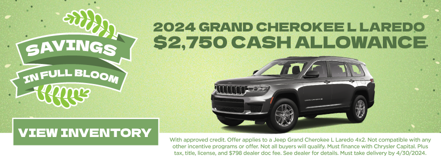 $2,750 Cash Allowance on 224 Grand Cherokee L Laredo!